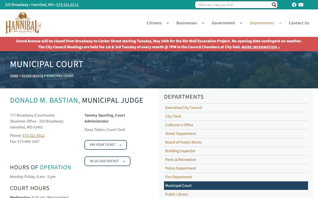 Marion County court dockets Hannibal Municipal Court contact page