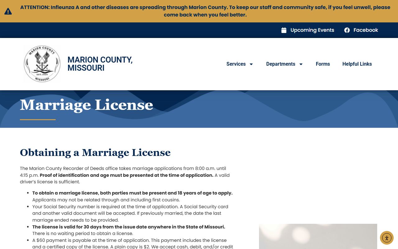 Marion County marriage records license requirements