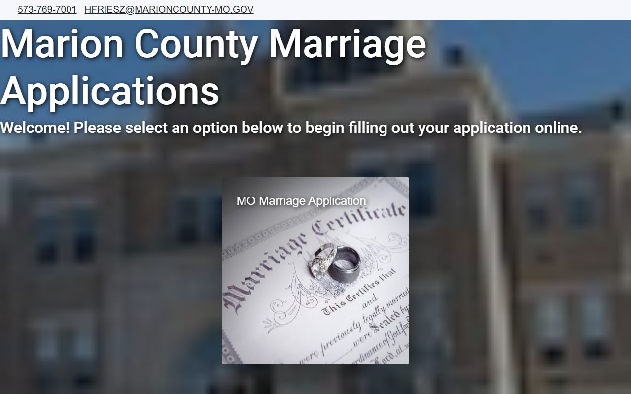 Marion County marriage records online application portal