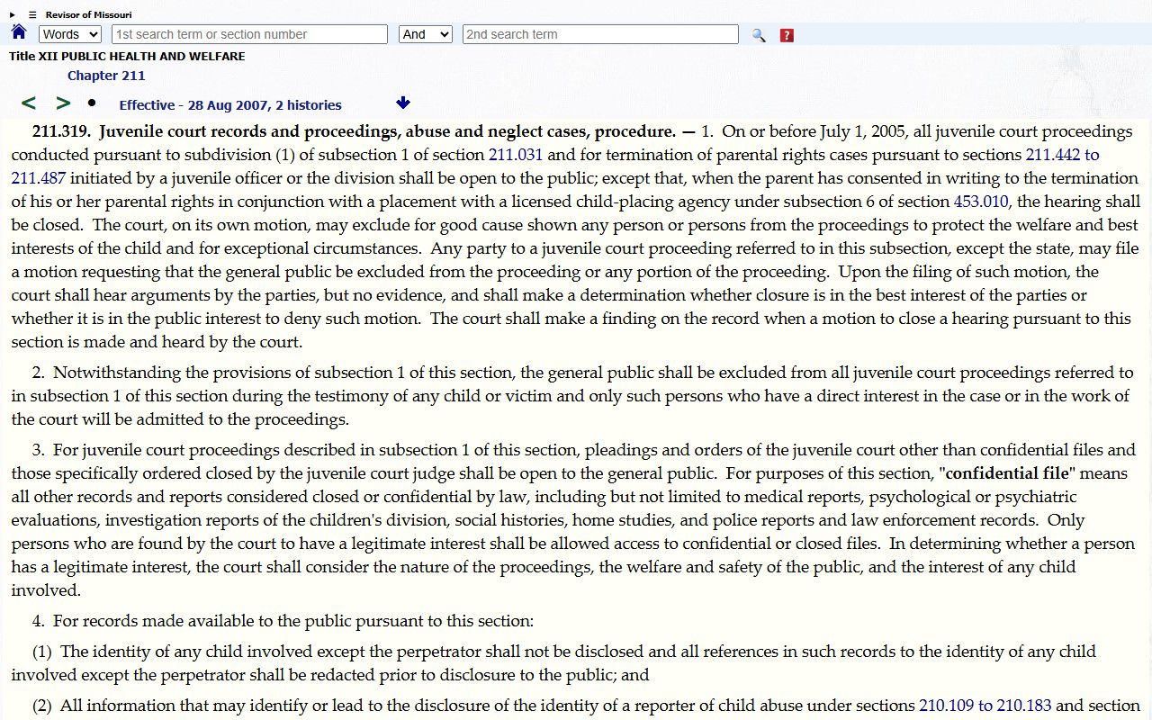 Marion County probate records Missouri juvenile confidentiality statute